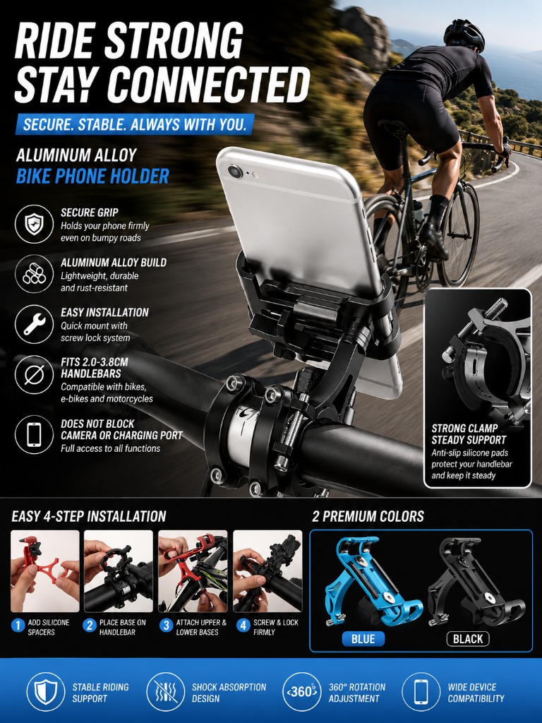 1pc Aluminum Alloy Phone Holde - Phone Mount Handlebar review and price