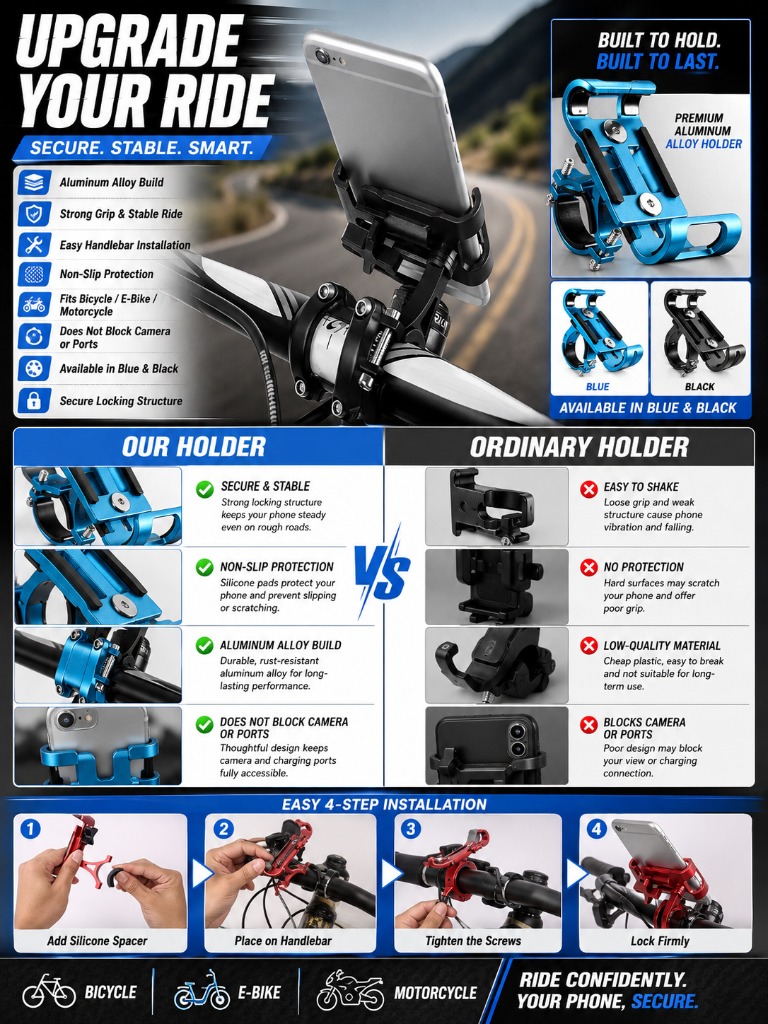 1pc Aluminum Alloy Phone Holde - Phone Mount Handlebar review and price